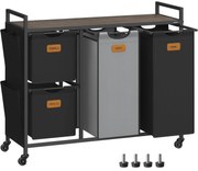 Szennyeskosár 4 rekesszel, 150 L-es ruhaválogató, fekete-szürke