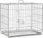 PawHut Összecsukható Fém Kábel Kutyaketrec Kihúzható Tálcával, 1 Záras Ajtó - 61 x 43 x 50 cm Fehér | Aosom