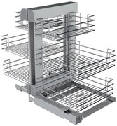 Konyhai fémrács, sarokszekrénybe, teljes kihúzás, csillapított záródás, króm, univerzális, 900mm, 450mm ajtó szélesség, Sige Green Line 340
