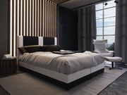 Franciaágy  Boxspring 140 cm Pecos Comfort (öko-bőr  + fekete + fehér) (matraccal és tárolóhellyel). 1056265