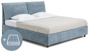 Kék kárpitozott ágyneműtartós franciaágy matraccal, ágyráccsal 180x200 cm Myra Pillow – Bonami Selection
