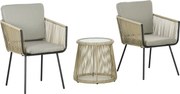Outsunny 3 részes PE Rattan és Acél Kert Szett, 2 szék mosható párnákkal, karfával, üveg tetejű kávézó asztal, erkély, terasz bútor szett, Kávé/Fény G