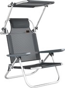 Outsunny összecsukható napozóágy fej- és nyaktámasszal, állítható napellenzővel, 6 fokozatú háttámla, kemping-/kerti szék, 120 kg teherbírás – sötétsz