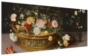 Kép - Jan Brueghel the Elder, Flowers in a Basket and a Vase, reprodukciók (120x50 cm)