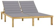 impregnált fenyőfa kétszemélyes napozóágy szürke párnákkal