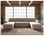 Ággyá nyitható ülőgarnitúra univerzális U-formájú sarokrésszel és tárolóval SALVADA bézs