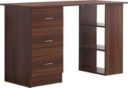 HOMCOM Íróasztal Tárolóval, Számítógépasztal 120 x 50 cm, Számítógépasztal Polcokkal és Füles Fiókokkal, Kicsi Terekhez, Hálószobához, Dió Befonással