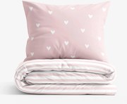 Goldea pamut ágyneműhuzat - szívecskék, púderrózsaszín csíkos hátoldal 140 x 200 és 70 x 90 cm