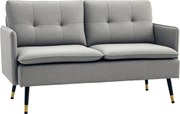 HOMCOM 2-személyes Kanapé Kárpitozott Vászonnal, Párnákkal, Kartámaszokkal és Acél Lábakkal, 240kg Terhelhetőség, 139x68x80 cm, Szürke | Aosom