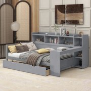 Kanapé ágy 90x200cm Usb tápcsatlakozó 2 fiók Éjjeliszekrény Szürke