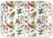 Karácsonyi műanyag nagy tálca 33x47 cm Téli Madárdal