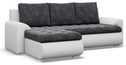 Tokio sarokkanapé, 2 ágyneműtartóval, fonott + műbőr, baloldali, sötétszürke - fehér