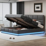 Kárpitozott ágy 180x200 Franciaágy Hidraulikus emelő Led szürke