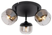 Design spotlámpa fekete arannyal és füstüveggel 3-lámpás kerek - Kyan