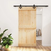 Tömör fenyőfa tolóajtó fémszerelék szettel 95 x 210 cm