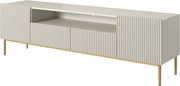 Nicole RTV szekrény 200 cm nyitott polccal és fiókokkal - kasmír / arany lábak