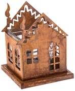 Rustik fém gyertyatartó üveggel, 11 x 14 x 11 cm