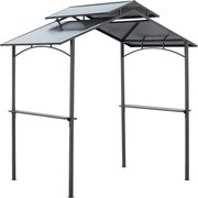 Outsunny BBQ Pavilon Tűzálló Tetővel 2 Polccal 2,5 x 1,5m Acél PC Fekete+Barna | Aosom