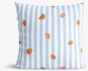 Goldea dekoratív párnahuzat - eprek kék csíkos alapon 40 x 40 cm