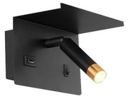 Fali spotlámpa polccal, USB töltővel 1xG9/35W/230V fekete/arany