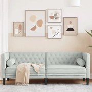 3 személyes világoszöld bársony Chesterfield kanapé párnákkal