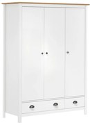 Hill fehér 3 ajtós tömör fenyőfa ruhásszekrény 127x50x170 cm