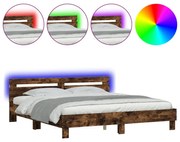 füstös tölgy színű ágykeret fejtámlával és LED-del 180 x 200 cm