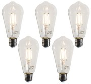 5 darabos E27 LED Filament Izzókészlet ST64 Átlátszó 4W 470 lm 2700K