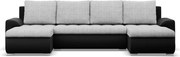 Tokio U alakú sarokkanapé, 3 ágyneműtartóval, fonott + műbőr, univerzális oldal, szürke - fekete
