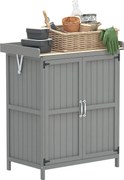 Outsunny Kerti Szekrény Fa, Időjárásálló Szerszámtároló 74x43x88cm, Szerszámos Ház Felemelkedő Tetős Polcokkal, Munkaasztallal, Szerszámszekrény, Kert