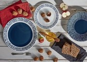 Ibolya Fehér Kék Porcelán Étkészlet Tányérkészlet 18 részes