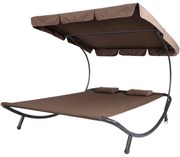 Kétszemélyes napozóágy árnyékolóval-sötét barna
