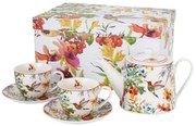 Kolibri madaras porcelán teás készlet fémszűrővel - 2 személyes - 270/900 ml