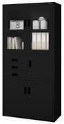 FILIP irodai fémszekrény irattartóval és iratszéffel, 900 x 1850 x 400 mm, fekete színben