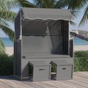 vidaXL antracitszürke/fekete polyrattan és tömör fa strandszék tetővel