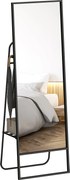 HOMCOM Álló Tükör 157 x 50 cm Téglalap Alakú Polccal, 2 Horoggal, Fém Kerettel, Nagy Tükör, Öltöztető Tükör Hálószobához, Nappalihoz, Előtérhez, Feket