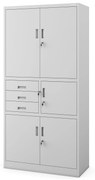 Fém iratszekrény széffel és fiókokkal FILIP II, 900 x 1850 x 400 mm, szürke