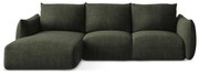 Zöld kinyitható sarokkanapé (bal oldali-heverő résszel) Leila – Makamii