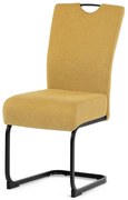 Szánkótalpas étkezőszék, zsákrugós ülőfelület sárga szövet kárpittal