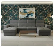 Ággyá nyitható ülőgarnitúra SALVADA, univerzális U-formájú sarokkal és tárolóhellyel, sötétszürke