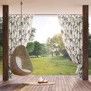 Kültéri vízálló függöny pavilonhoz - fehér, színes levelekkel díszített motívummal Szélesség: 155 cm | Hossza: 240 cm