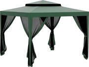 Outsunny 3x3m Kerti Pavilon Kültéri Napernyő 4 Leválasztott Szúnyoghálóval, Kétszintes Tető, Fém Váz, UV-ellenálló, Vízálló Pavilon | Aosom