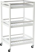 HOMCOM Helytakarékos Konyhai Kocsi Fából és Rozsdamentes Acélból, 3 Polccal és 4 360°-ban Forgó Kerekekkel, Fehér, 45cm x 38cm x 78cm | Aosom