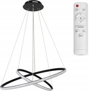 Mennyezeti Lámpa Függeszték Fekete Led Csillár 2 Gyűrűs Nappali Távirányítóval 40CM