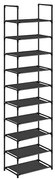 Cipőtartó állvány, 10 szintes, keskeny cipőtároló, 28x45x173 cm,  fekete
