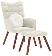 krémszínű bársony pihenőfotel zsámolynal