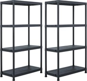 vidaXL 2 db fekete műanyag tároló polc állvány 60 x 30 x 138 cm