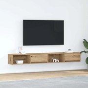 2 db kézműves tölgy színű szerelt fa TV-szekrény 100x31x25,5 cm
