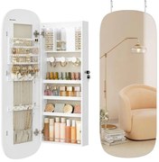 SONGMICS LED-es tükör ékszertárolóval 10×42×108 cm, fehér