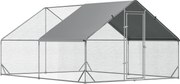 PawHut Külső Tyúkól Futótér, Acél, 300 x 400 x 200 cm Tyúk Ketrec Takarással, Ajtóval, 8-12 Tyúkhoz, Kisállatokhoz, Ezüst | Aosom